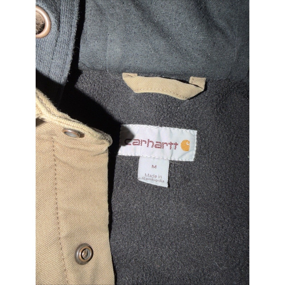 Carhartt Mens Sz M Quick Duck Canvas Fleece Lined Chore Jacket Fleece Hood - Picture 3 of 9